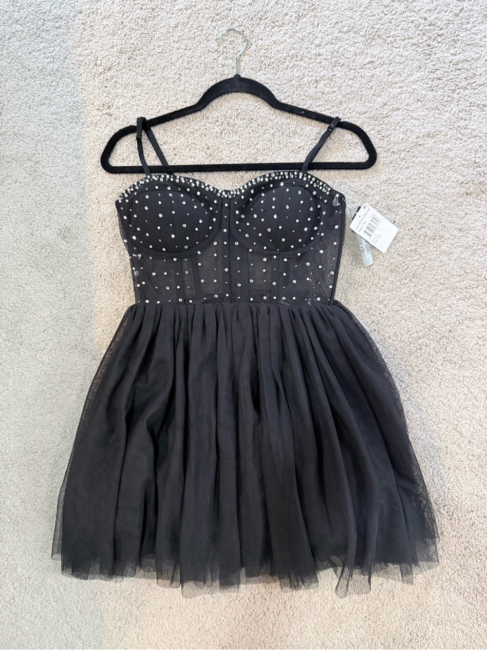 Speechless Black Tulle Dress with Rhinestone Bodice